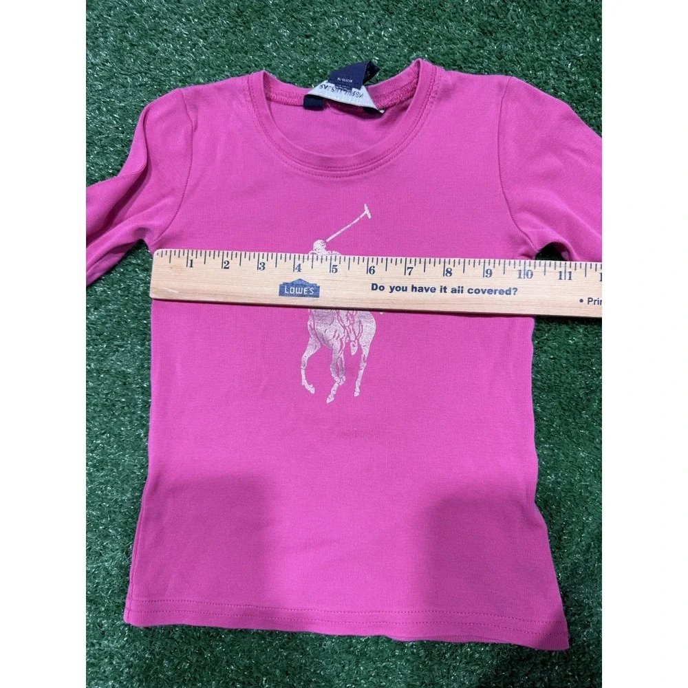 Ralph Lauren Baby Girls Big Pony Longsleeve T-Shirt Pink Size 3T Toddler Vintage